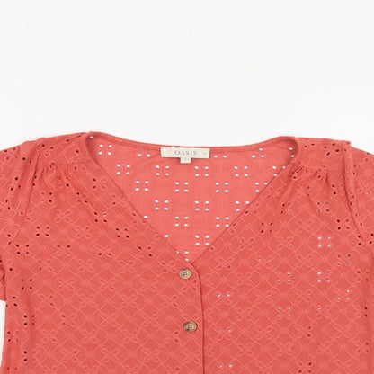 Oasis Womens Orange Geometric Polyester Basic Button-Up Size XS V-Neck - Tie Front