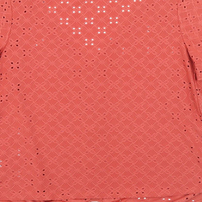 Oasis Womens Orange Geometric Polyester Basic Button-Up Size XS V-Neck - Tie Front