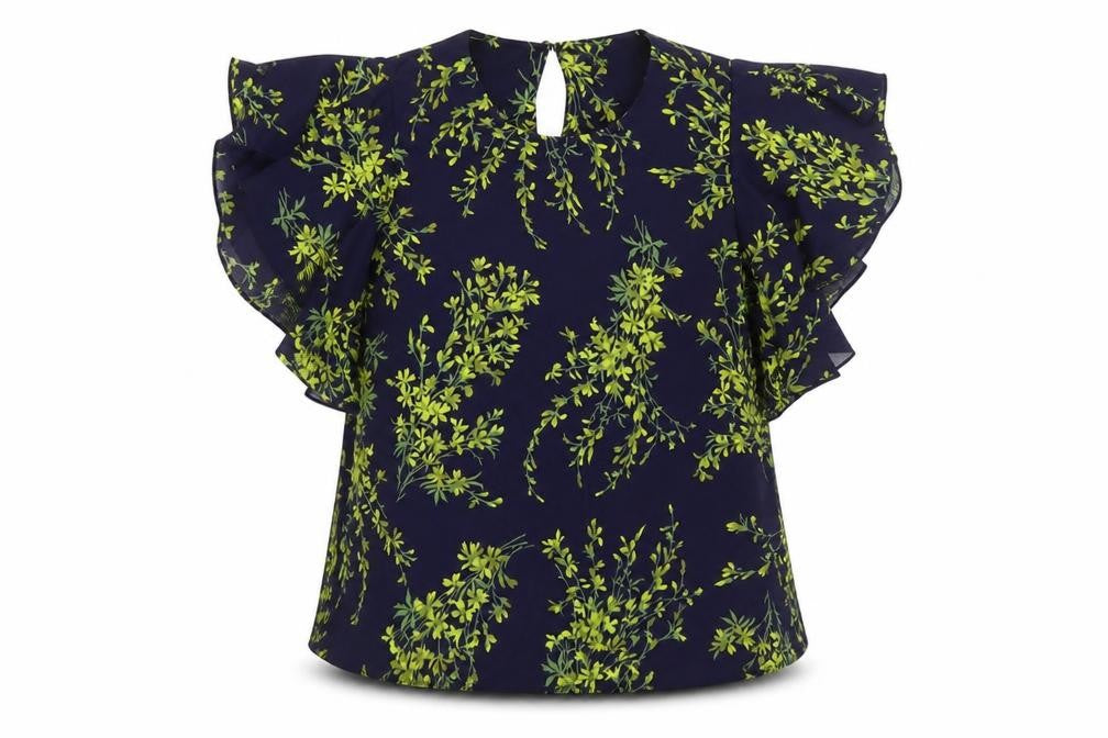 Warehouse Womens Blue Floral Polyester Basic Blouse Size 10 Round Neck