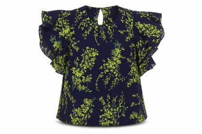 Warehouse Womens Blue Floral Polyester Basic Blouse Size 10 Round Neck