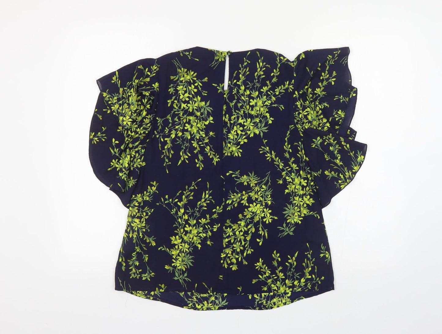 Warehouse Womens Blue Floral Polyester Basic Blouse Size 10 Round Neck