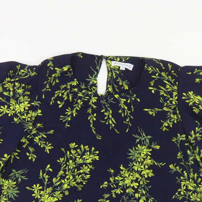 Warehouse Womens Blue Floral Polyester Basic Blouse Size 10 Round Neck