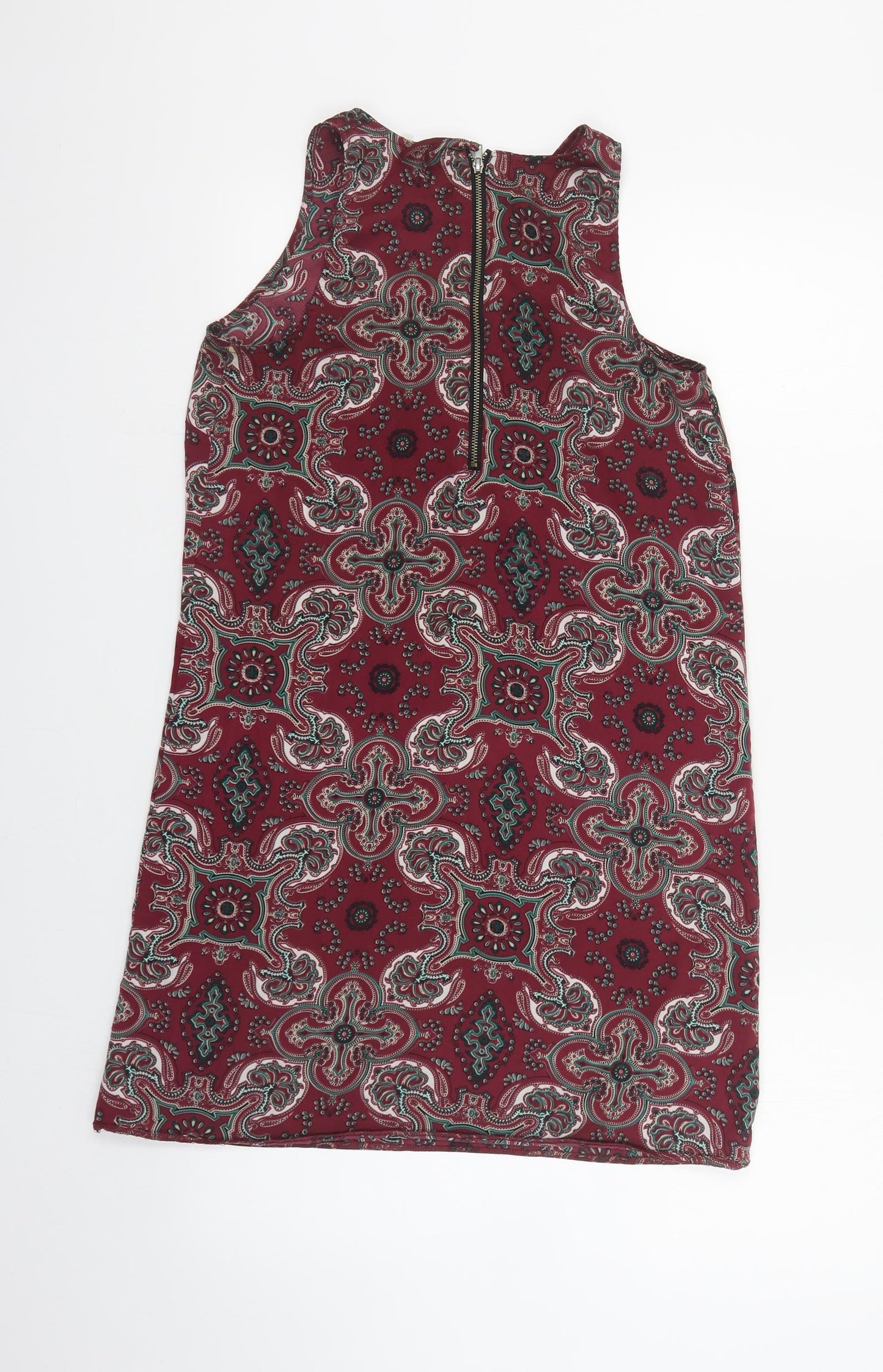 Staring at Stars Womens Red Paisley Polyester Shift Size XS Round Neck Zip
