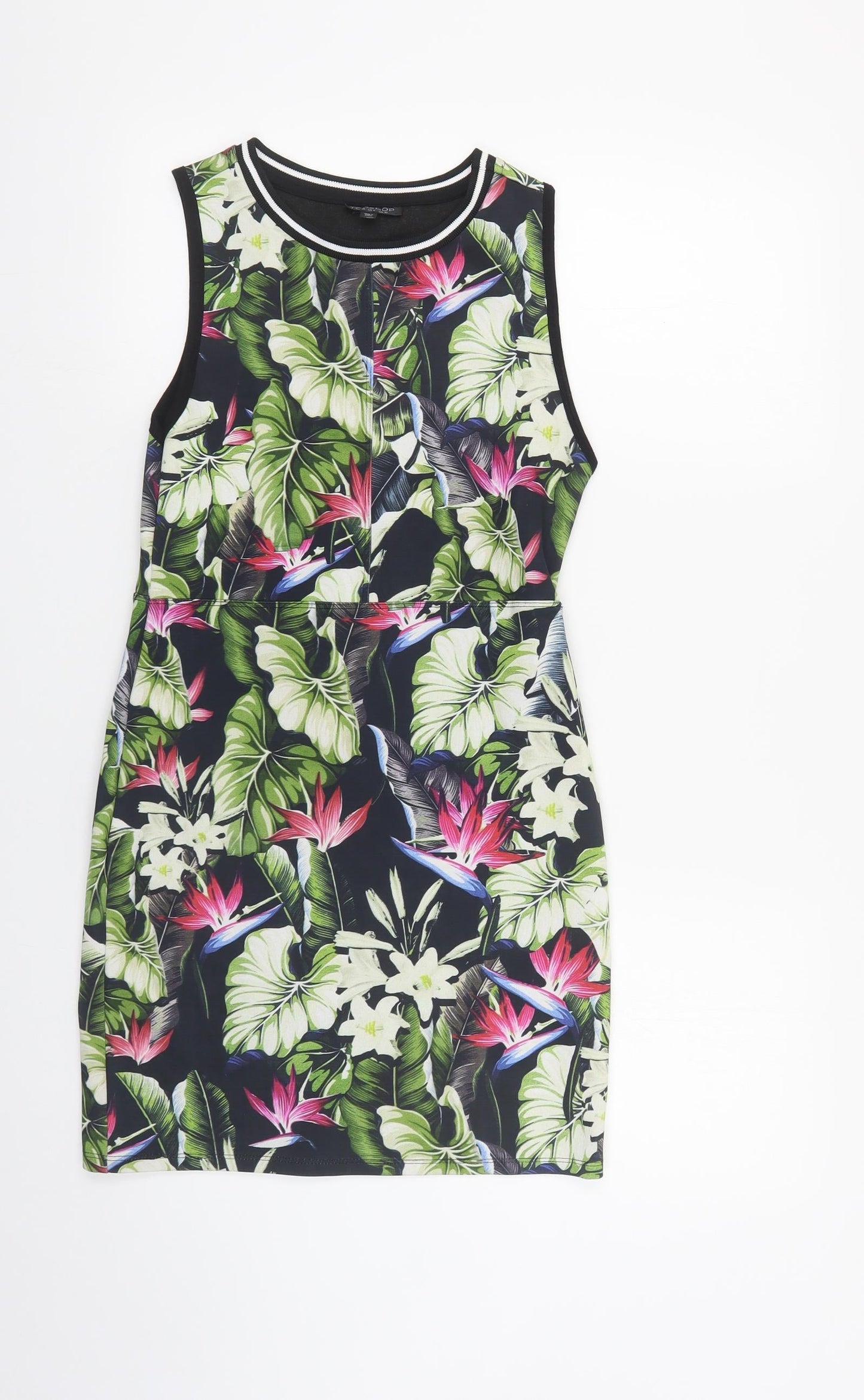 Topshop Womens Multicoloured Floral Polyester Mini Size 10 Round Neck Pullover