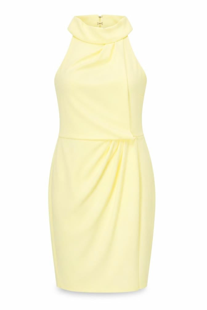 ASOS Womens Yellow Polyester Pencil Dress Size 12 Halter Hook & Eye