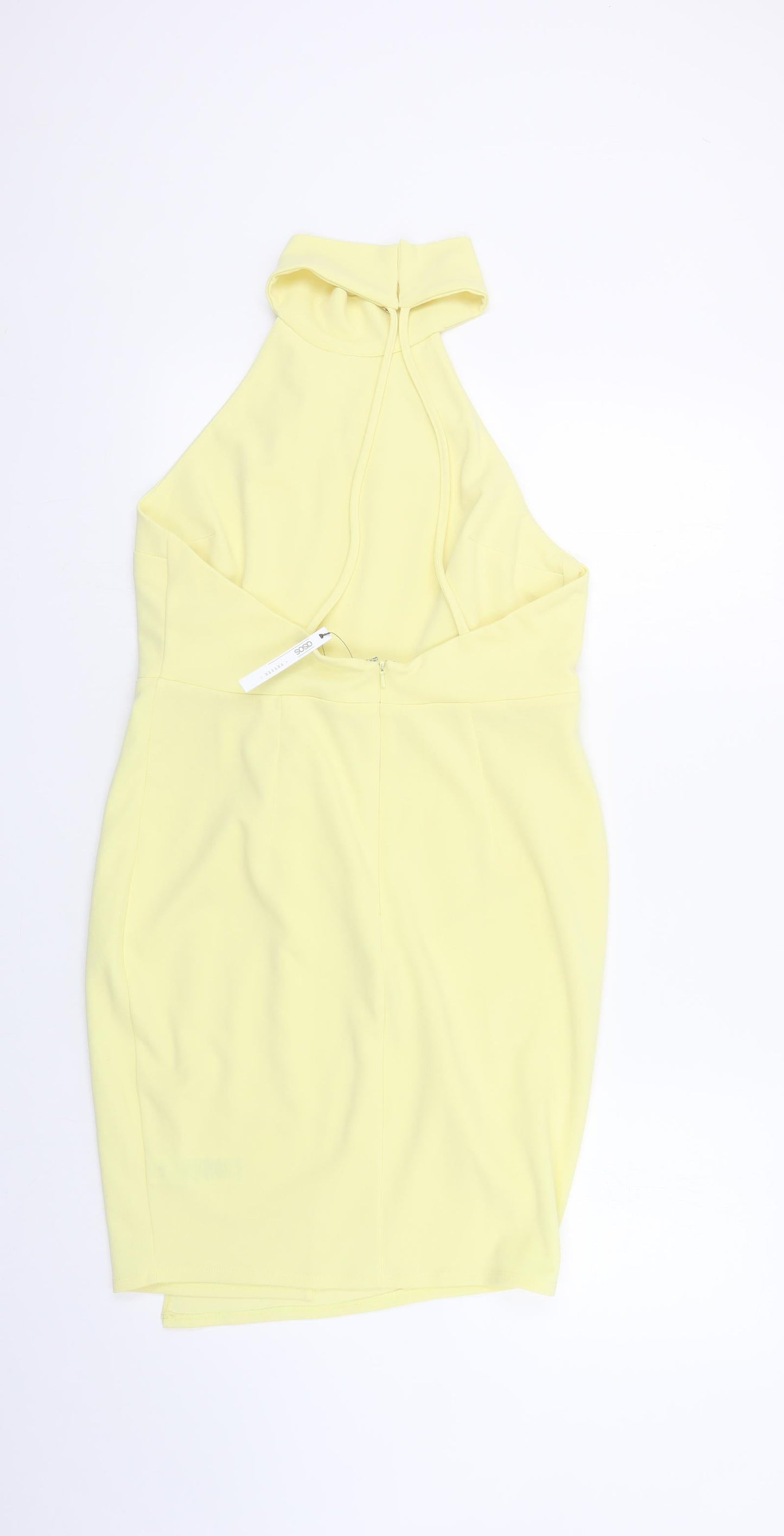ASOS Womens Yellow Polyester Pencil Dress Size 12 Halter Hook & Eye