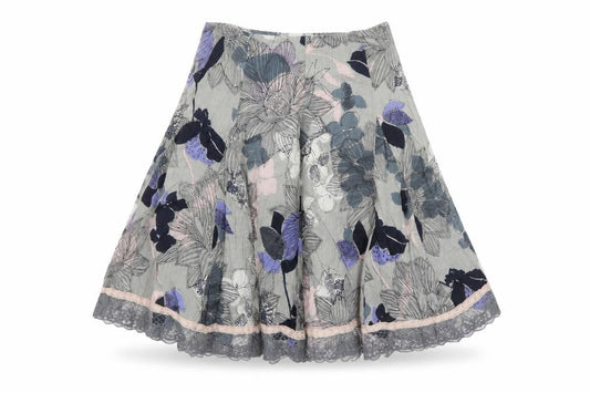 DIMRI Womens Grey Floral Cotton Pleated Skirt Size S Zip