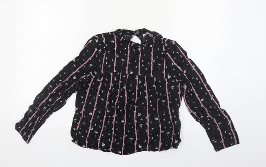 H&M Womens Black Floral Viscose Basic Blouse Size 6 Round Neck - Love