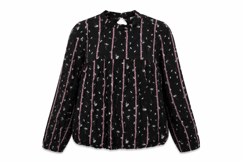 H&M Womens Black Floral Viscose Basic Blouse Size 6 Round Neck - Love