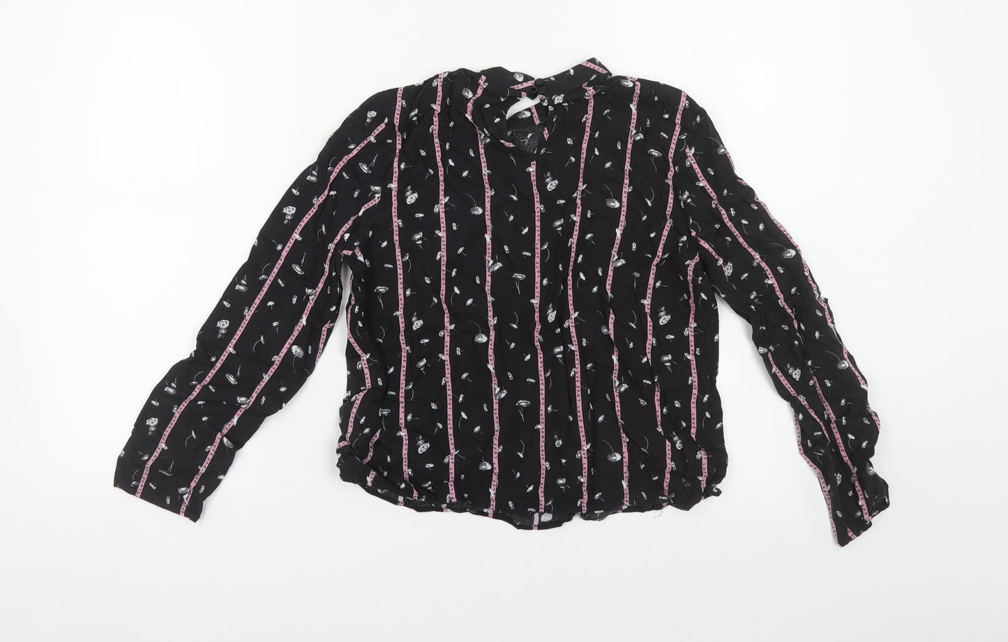 H&M Womens Black Floral Viscose Basic Blouse Size 6 Round Neck - Love