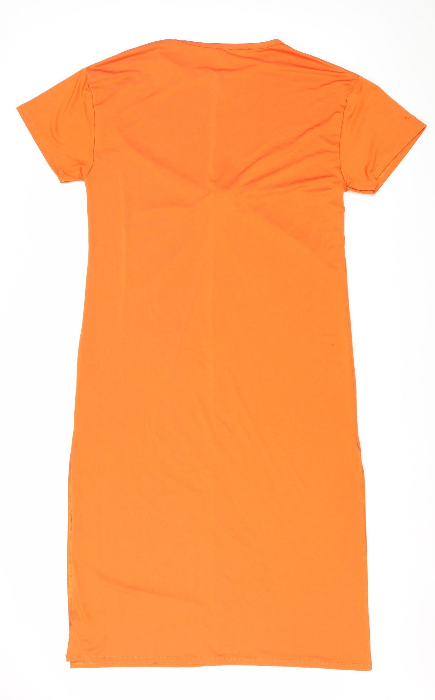 River Island Womens Orange Polyester T-Shirt Dress Size 12 Round Neck Pullover - Knot detail