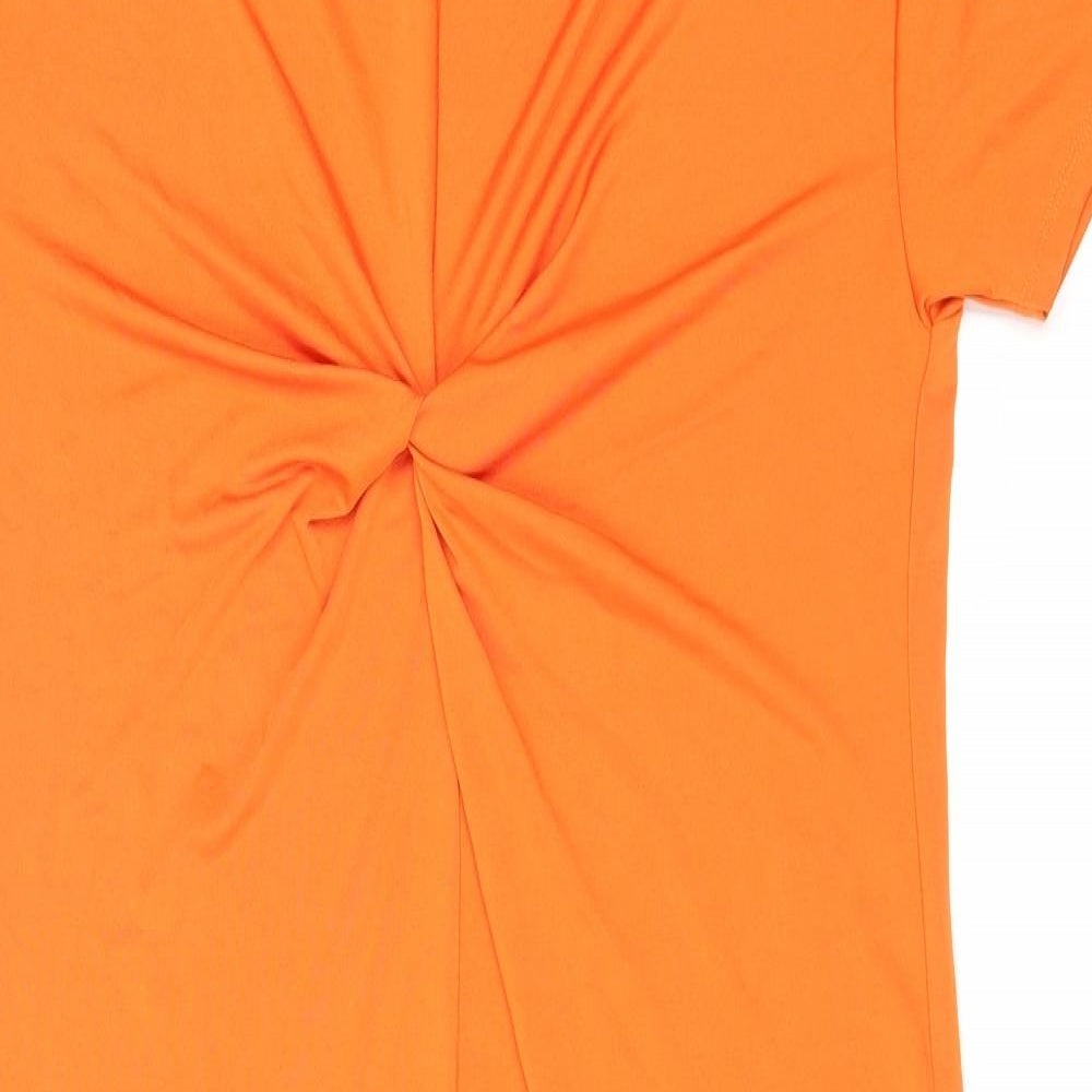 River Island Womens Orange Polyester T-Shirt Dress Size 12 Round Neck Pullover - Knot detail