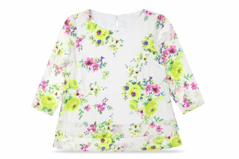 Preworn Womens Grey Floral Polyester Basic Blouse Size 10 Scoop Neck