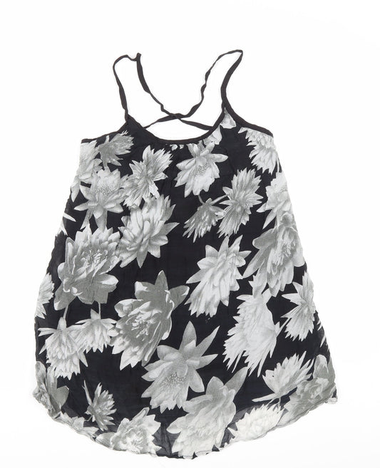 French Connection Womens Black Floral Viscose Basic Tank Size S Scoop Neck