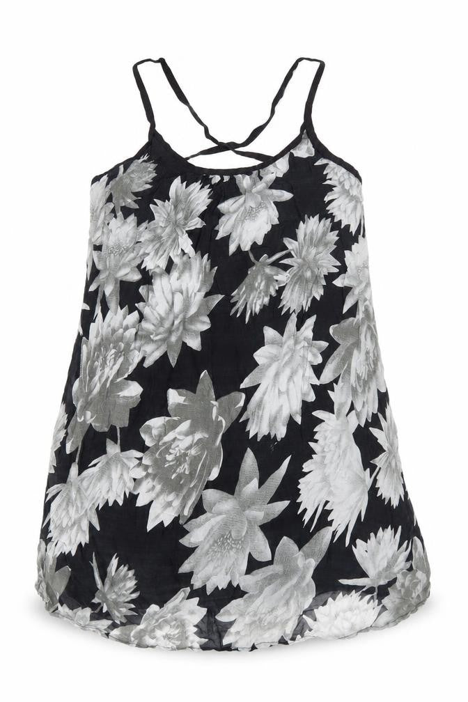 French Connection Womens Black Floral Viscose Basic Tank Size S Scoop Neck