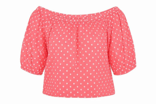 H&M Womens Pink Geometric Cotton Basic Blouse Size 14 Off the Shoulder