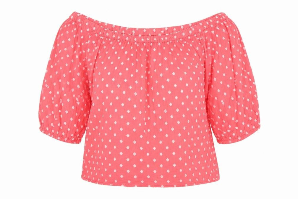 H&M Womens Pink Geometric Cotton Basic Blouse Size 14 Off the Shoulder