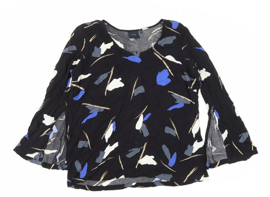 I.scenery Womens Black Geometric Viscose Basic Blouse Size 12 Round Neck