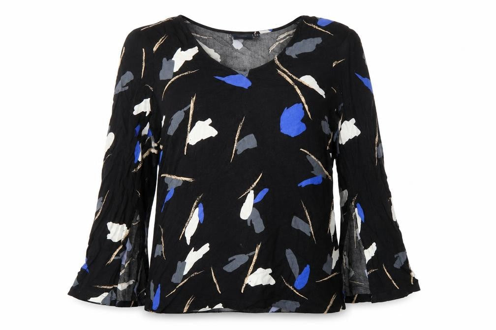 I.scenery Womens Black Geometric Viscose Basic Blouse Size 12 Round Neck