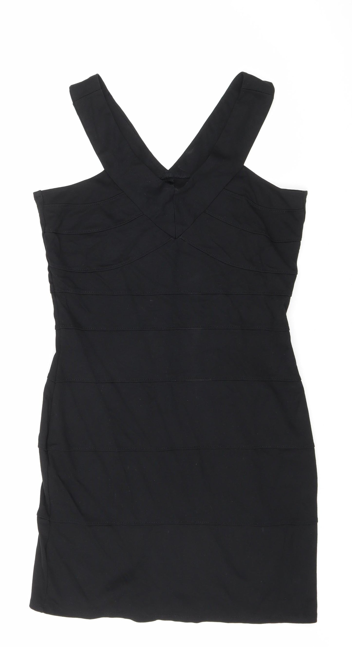 Dorothy Perkins Womens Black Viscose Bodycon Size 14 V-Neck Zip