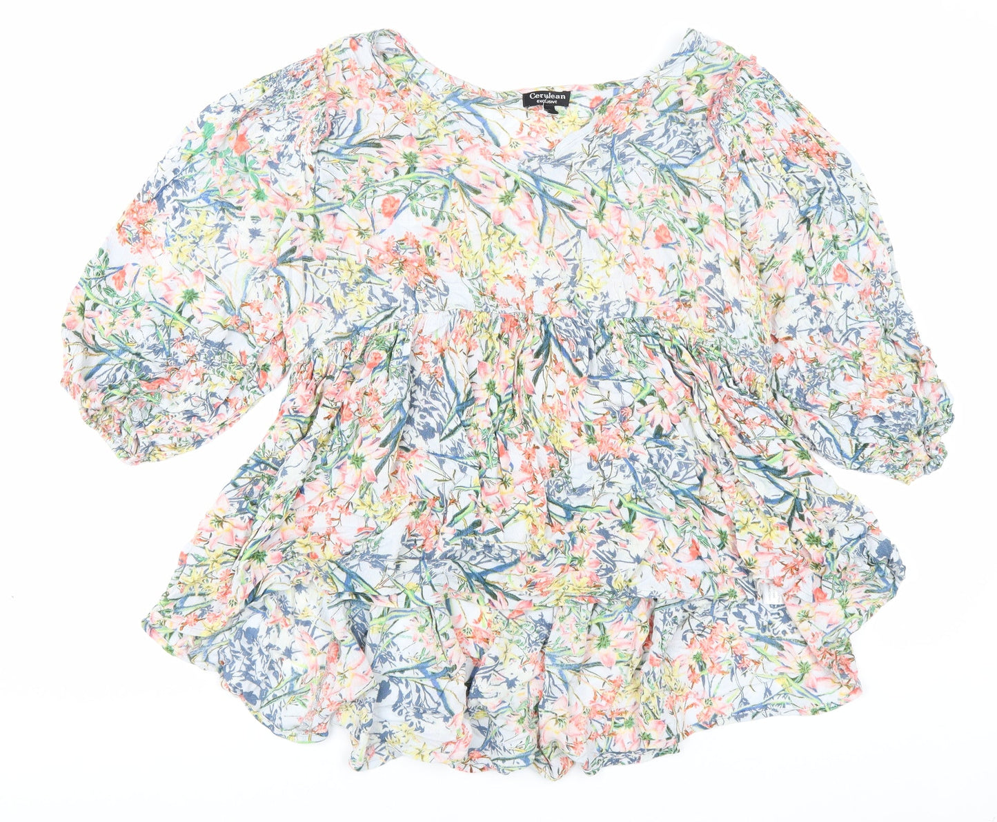 Cerulean Womens Multicoloured Floral Viscose Basic Blouse Size S Boat Neck