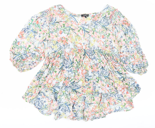 Cerulean Womens Multicoloured Floral Viscose Basic Blouse Size S Boat Neck
