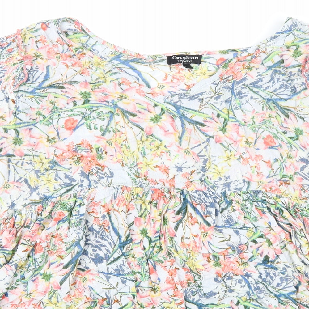 Cerulean Womens Multicoloured Floral Viscose Basic Blouse Size S Boat Neck