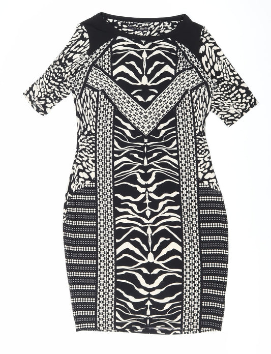 Marks and Spencer Womens Black Geometric Polyester Bodycon Size 12 Boat Neck Pullover