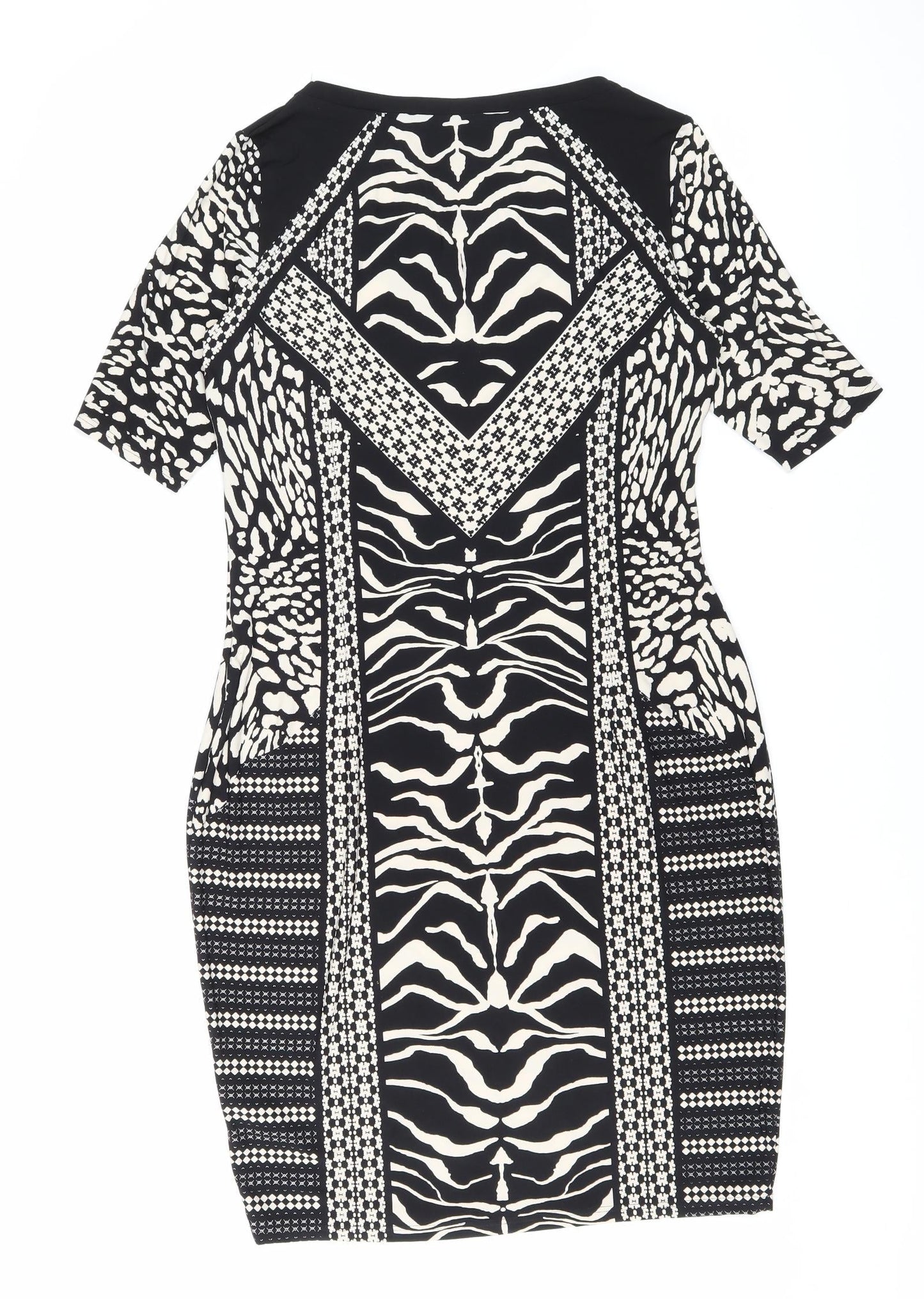 Marks and Spencer Womens Black Geometric Polyester Bodycon Size 12 Boat Neck Pullover