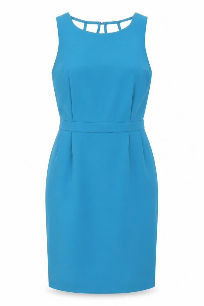 Warehouse Womens Blue Polyester A-Line Size 8 Round Neck Buckle