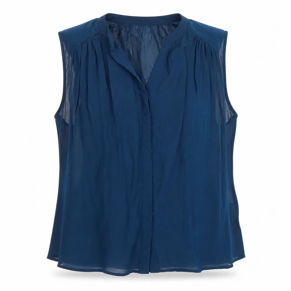 VILA Womens Blue Polyester Basic Button-Up Size L V-Neck