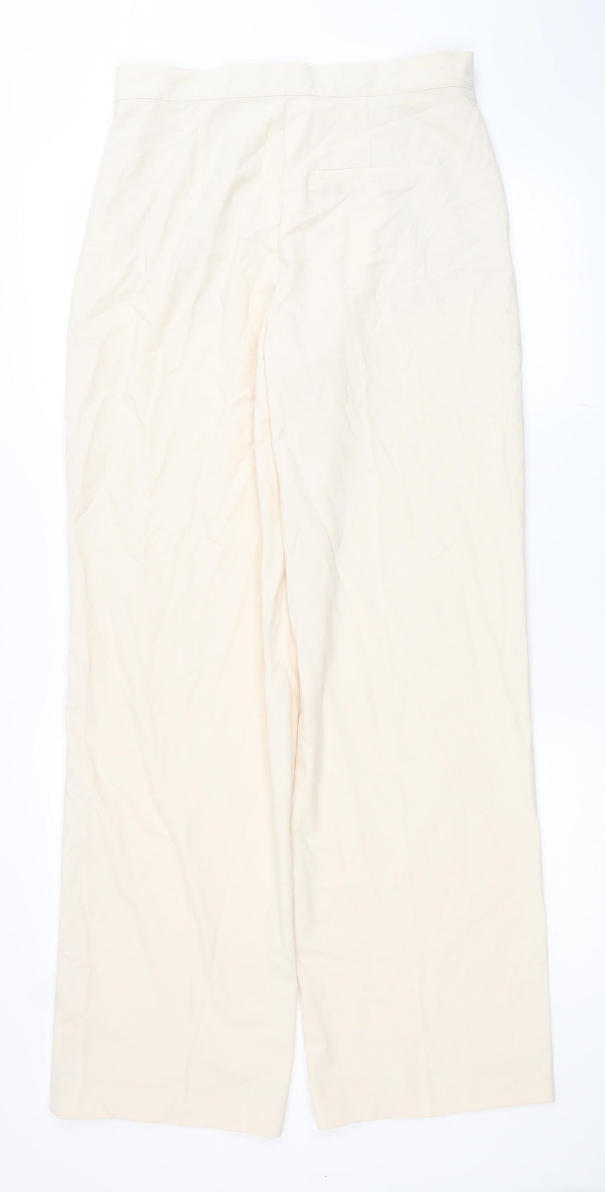 Pull&Bear Womens Ivory Viscose Trousers Size M L32 in Regular Button