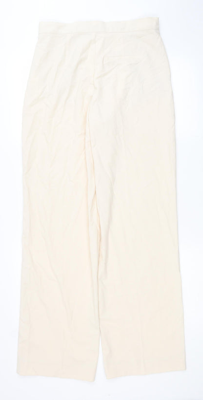Pull&Bear Womens Ivory Viscose Trousers Size M L32 in Regular Button