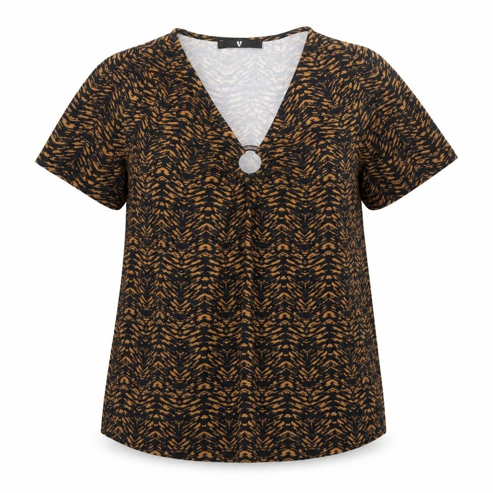 Very Womens Black Geometric Viscose Jersey T-Shirt Size 12 V-Neck