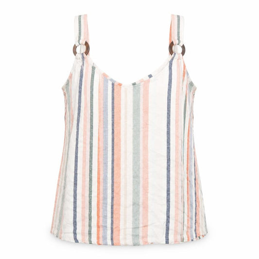 M&Co Womens White Striped Cotton Camisole Tank Size 12 Round Neck