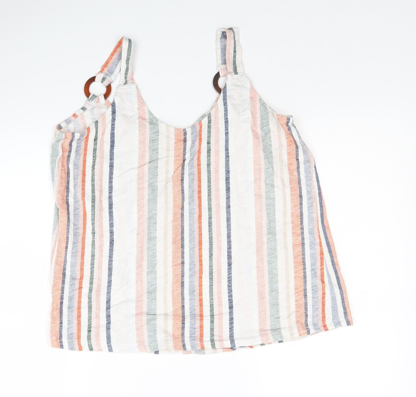 M&Co Womens White Striped Cotton Camisole Tank Size 12 Round Neck