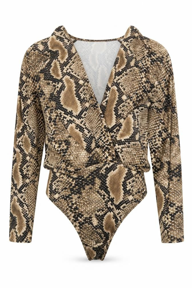 Zara Womens Brown Animal Print Polyester Bodysuit One-Piece Size M Button