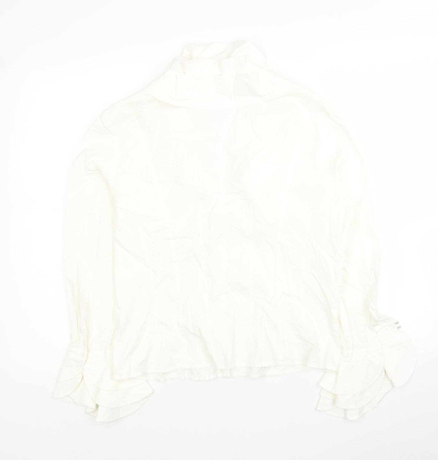 DIFFERENCE Womens White Cotton Jersey Blouse Size 4 Collared - Roses