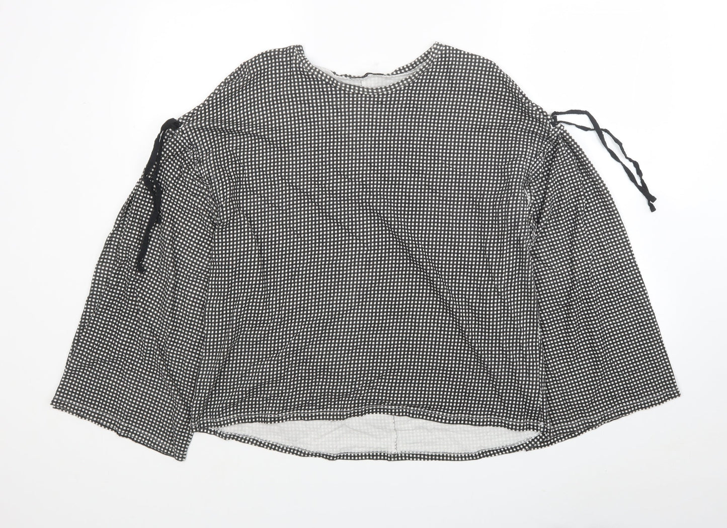 Zara Womens Black Geometric Cotton Jersey Blouse Size S Round Neck