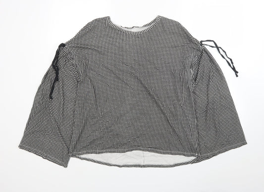Zara Womens Black Geometric Cotton Jersey Blouse Size S Round Neck