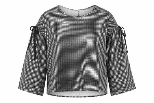Zara Womens Black Geometric Cotton Jersey Blouse Size S Round Neck