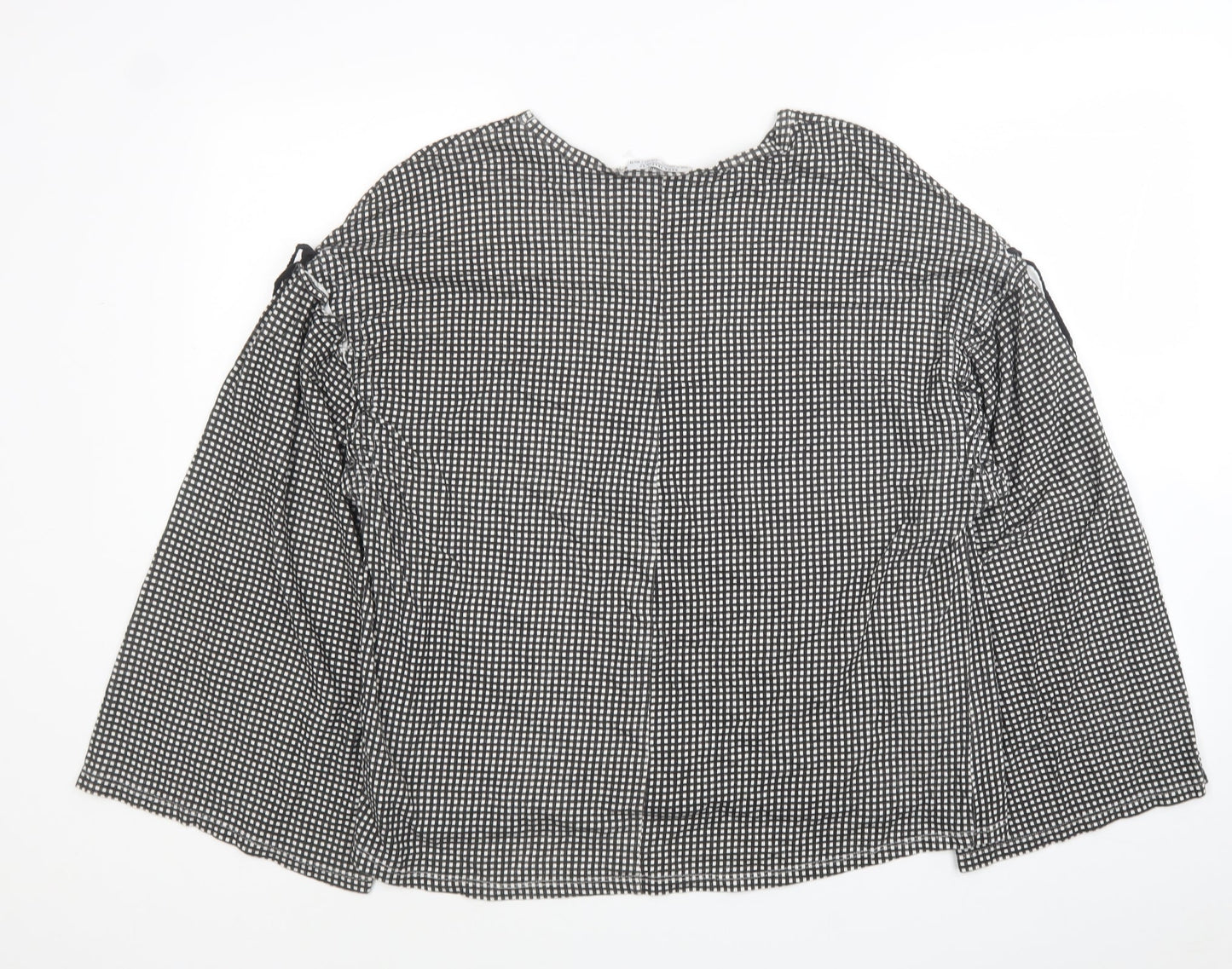 Zara Womens Black Geometric Cotton Jersey Blouse Size S Round Neck