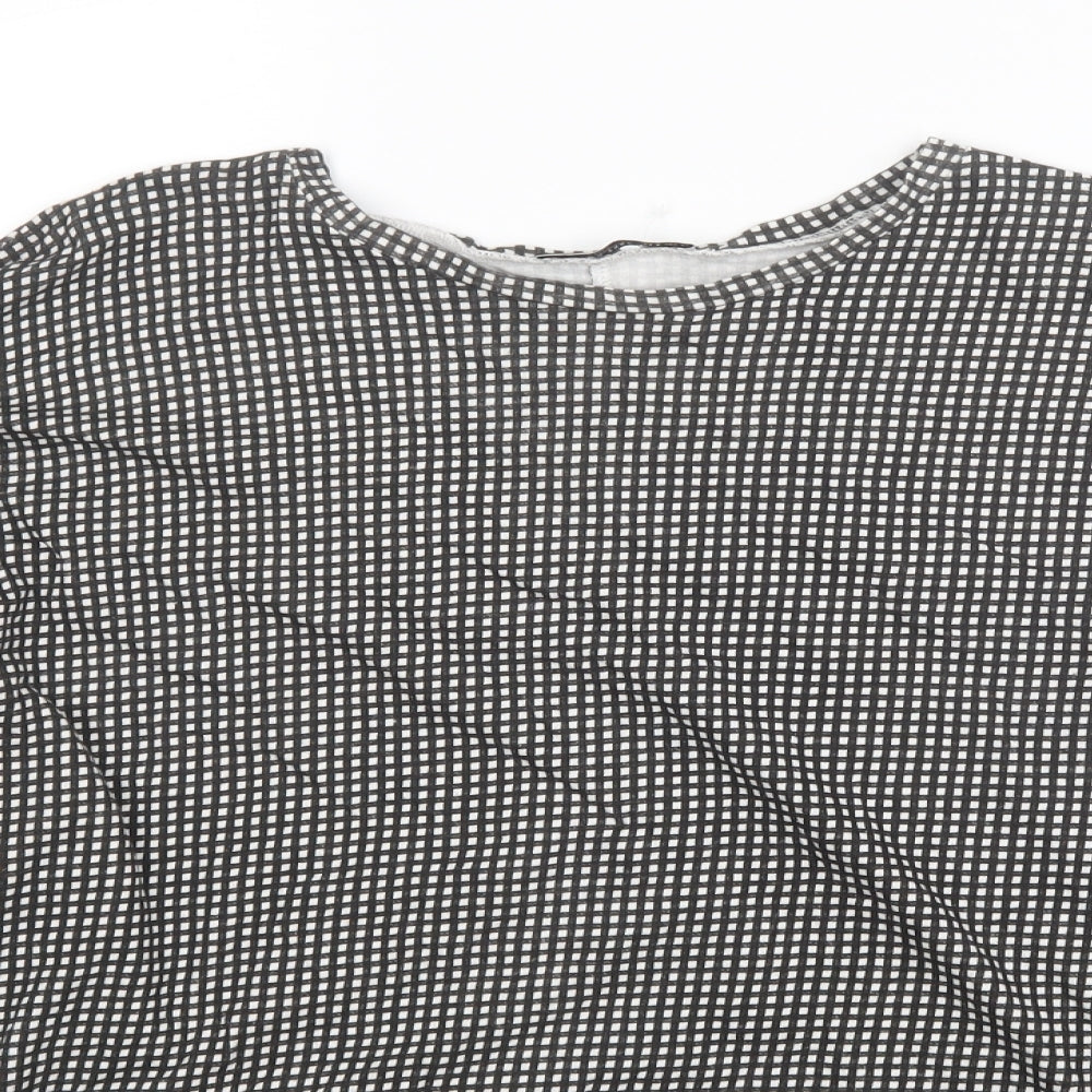 Zara Womens Black Geometric Cotton Jersey Blouse Size S Round Neck