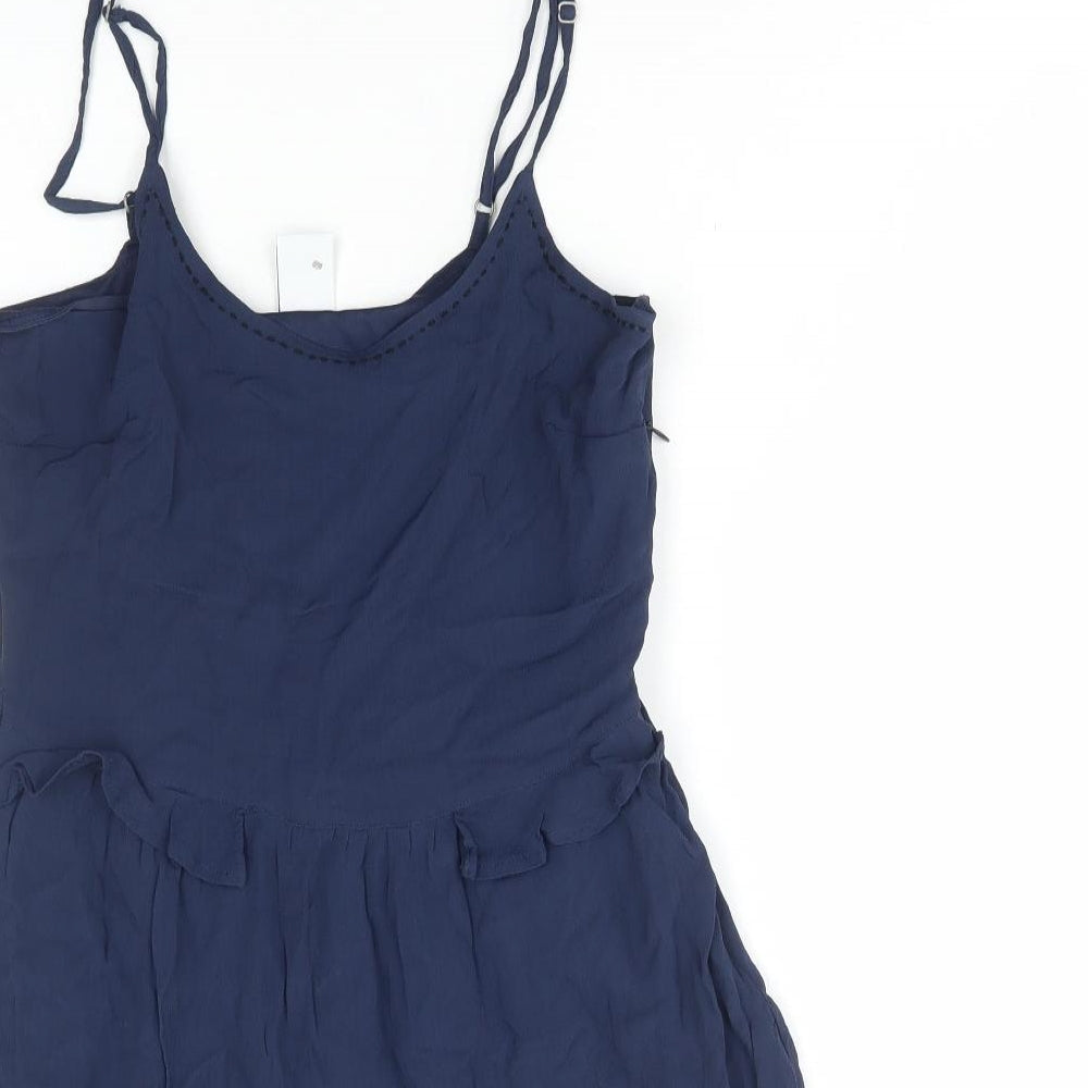 VERO MODA Womens Blue Viscose A-Line Size 12 Scoop Neck Zip