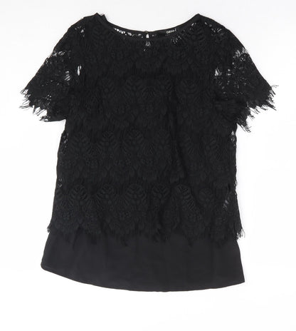Oasis Womens Black Polyester Basic Blouse Size 8 Round Neck