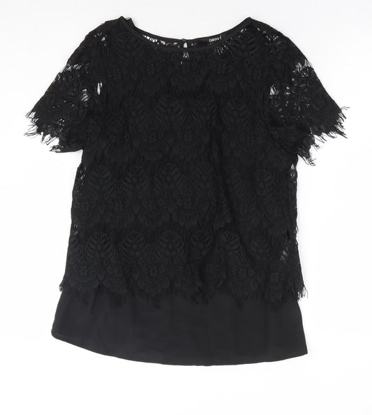 Oasis Womens Black Polyester Basic Blouse Size 8 Round Neck