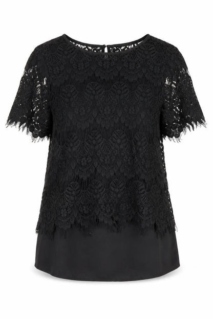 Oasis Womens Black Polyester Basic Blouse Size 8 Round Neck