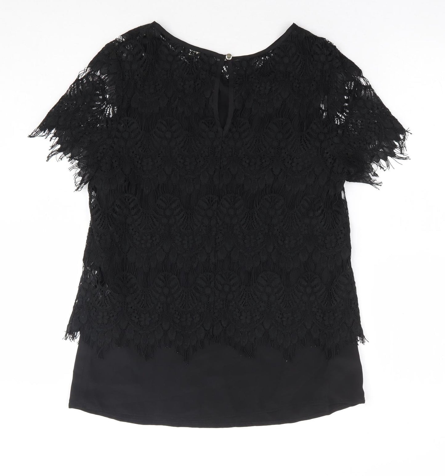 Oasis Womens Black Polyester Basic Blouse Size 8 Round Neck