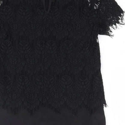 Oasis Womens Black Polyester Basic Blouse Size 8 Round Neck
