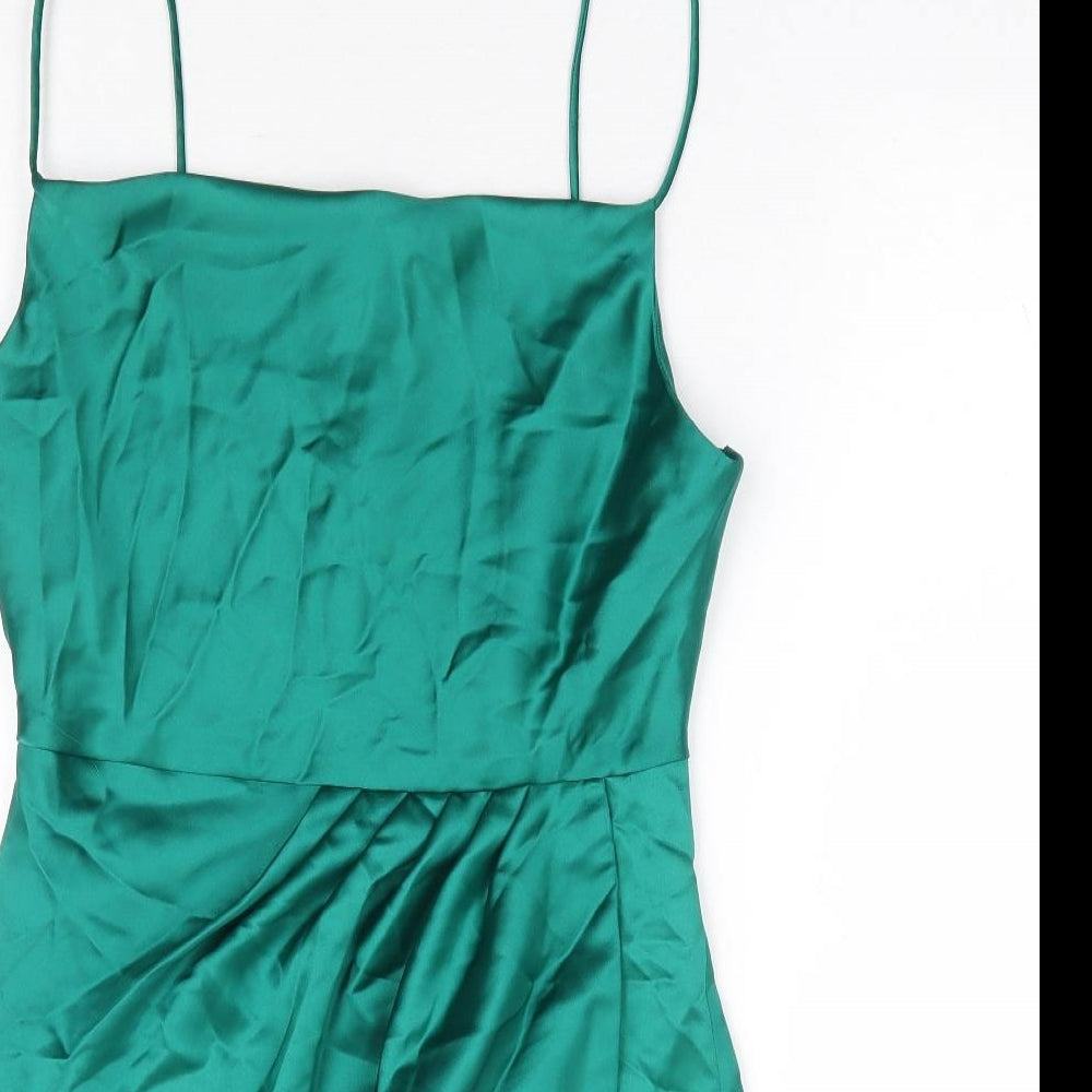 Zara Womens Green Polyester Slip Dress Size S Square Neck Zip